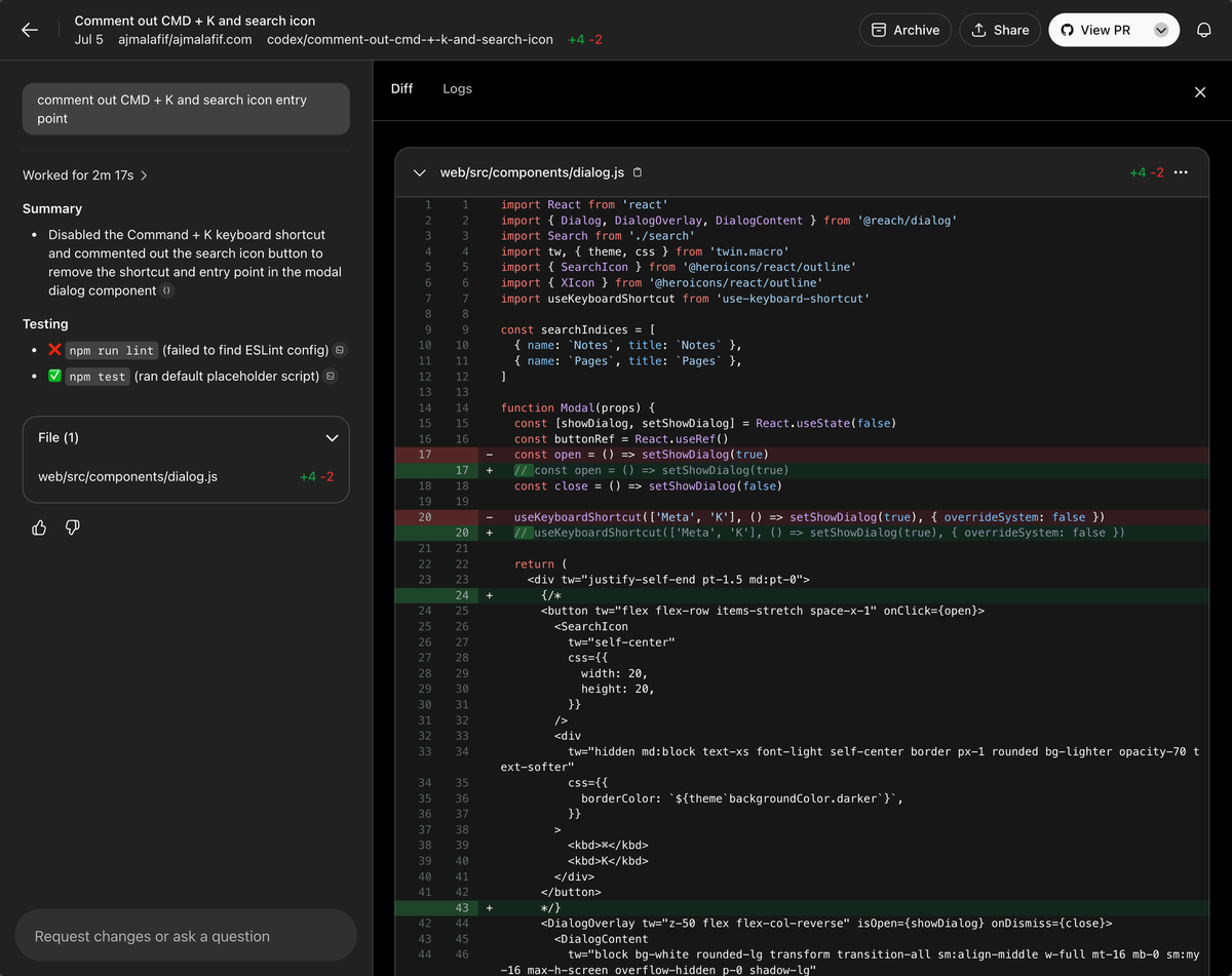 Week 28: Jules vs Codex for simple fix on ajmalafif.com